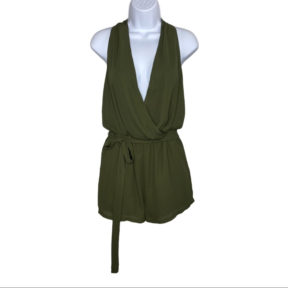 Dressy Sleeveless Romper Shorts with Belt S